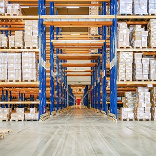 Organized warehouse racks stacked with boxes, illustrating a well-structured facility designed for seamless cross-docking operations.